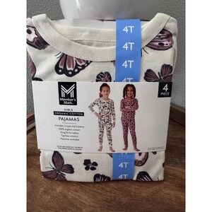 Member's Mark Girls 4-Piece Organic Cotton Pajama Set 4T Butterfly Leopard Print